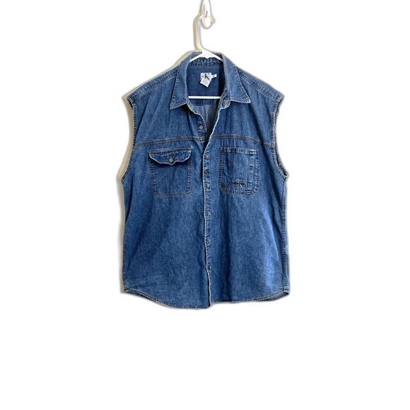 Calvin Klein Men's denim vest/sleeveless button down shirt Size XL - Picture 1 of 6